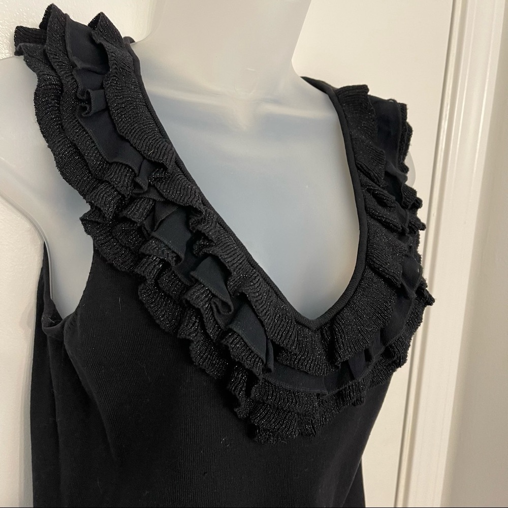 White House Black Market fashion top with silver embellished ruffle neckline